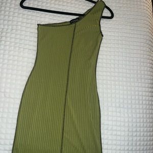 Olive stitch work one shoulder dress